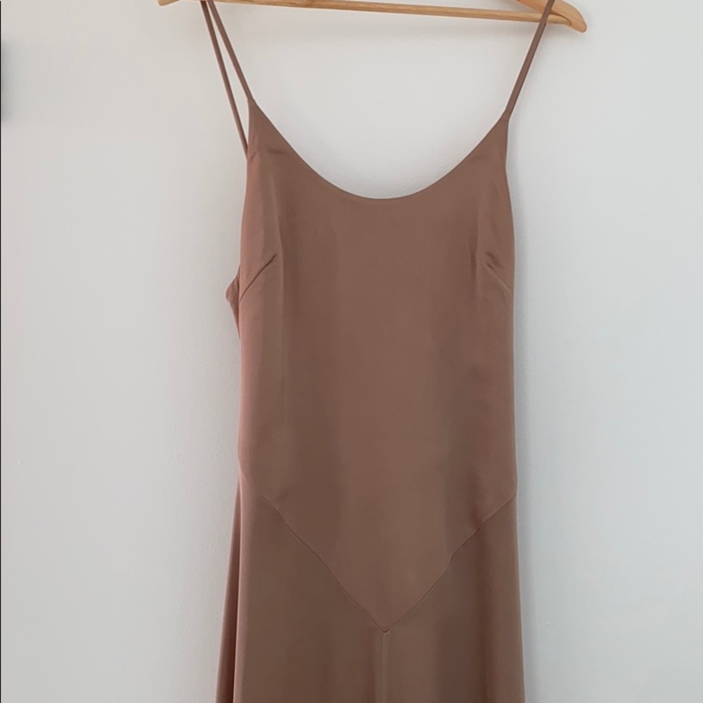 Fame and Partners Champagne bridesmaid dress.